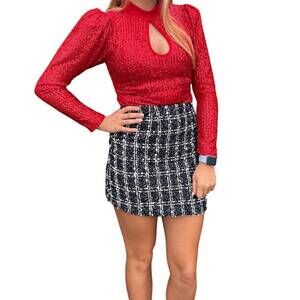 NEW DE VAVE plaid tweed skirt in black